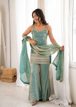 Fendy silk strappy sea green palazzo set