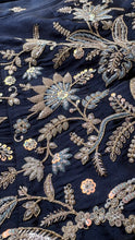 Dark blue tissue embroidered lehenga