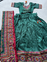 Tussar silk Lehenga with gamthi work readymade in bottle green