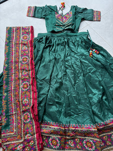 Tussar silk Lehenga with gamthi work readymade in bottle green