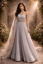 Lilac Indo western one shoulder gown