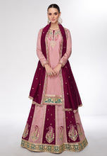 Pink silk Indo western Lehenga with long top
