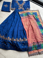 Peacock blue vichitra silk Lehenga (skirt stitched)