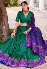 Tussar silk bandhej print Lehenga in green (skirt stitched)
