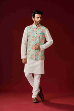 Menswear - mint green floral kurta set