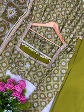 Olive green printed muslin silk Anarkali