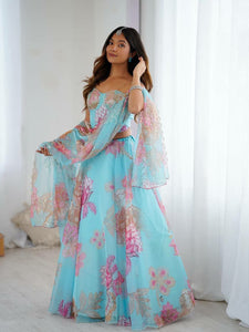 Light blue corset style floral Lehenga