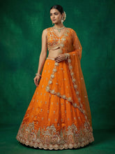 Orange chinon embroidered Lehenga