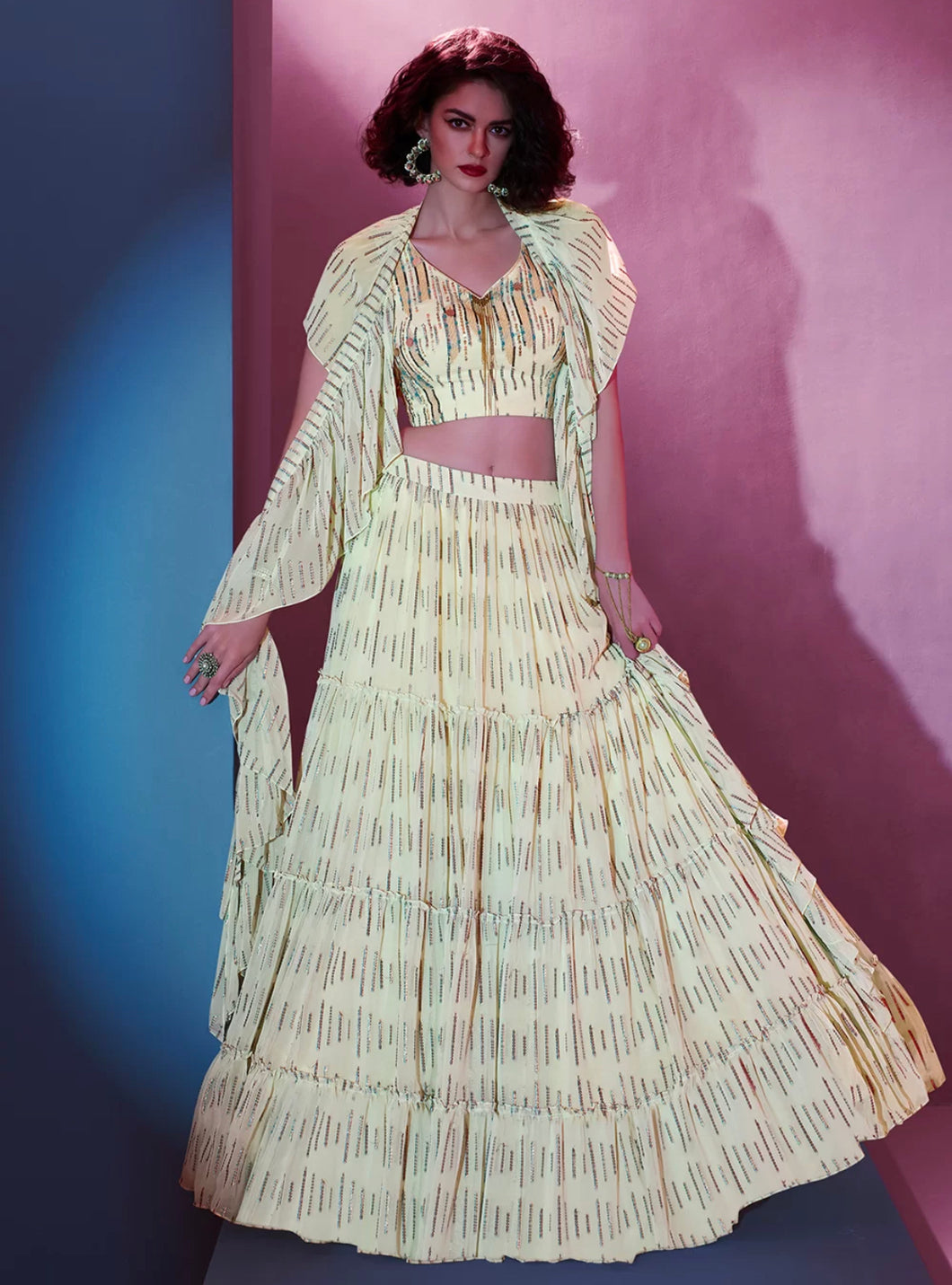 Ariana - off white Lehenga with ruffle dupatta