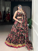 Chiffon florals readymade Lehenga in black