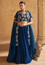 Blue chinon silk Lehenga with jacket