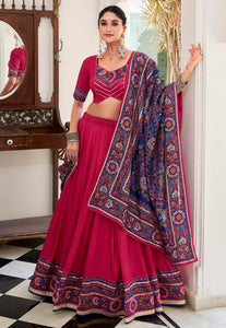 Tussar silk Lehenga with gamthi work readymade in pink
