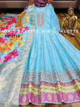 Niks - blue modal chanderi silk anarkali (plus size too up to UK 30)