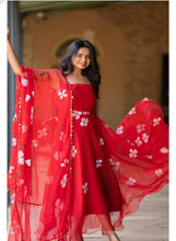 Red strappy floral salwaar kameez