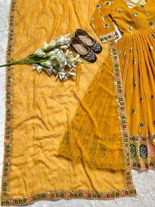 Yellow embroidered anarkali set