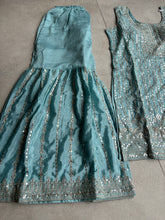 Pastel collection - Aqua blue chine sequins mirror look embroidered sharara set (plus size)