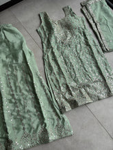 Pastel collection - mint green chine sequins mirror look embroidered sharara set