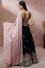 Navy blue dori embroidered silk Lehenga