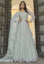 Pista green mirror work anarkali - size 44 & 46