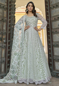 Pista green mirror work anarkali - size 44 & 46