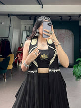 Black lotus handwork readymade lehenga with jacket