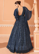 Janisha - chinnon blue sequin partywear anarkali