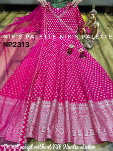 Niks - pink banarasi anarkali (plus size too up to UK 30)