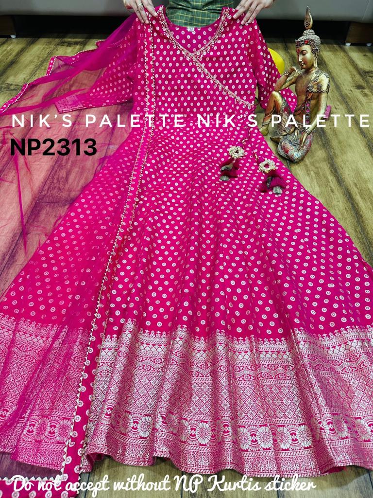 Niks - pink banarasi anarkali (plus size too up to UK 30)