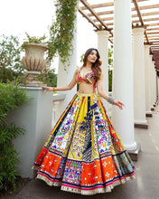 Bright abstract muslin cotton mirror work chaniya choli