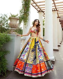 Bright abstract muslin cotton mirror work chaniya choli