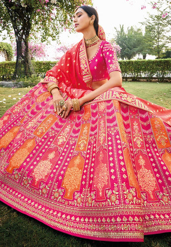 Serenity vol 4 - orange and pink jacquard silk Lehenga