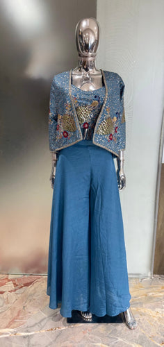Cyan Blue peacock palazzo set