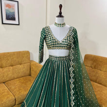Pine green flowy Lehenga