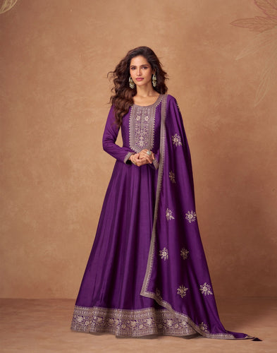 Plain silk purple gown