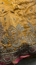 Mustard tissue embroidered lehenga