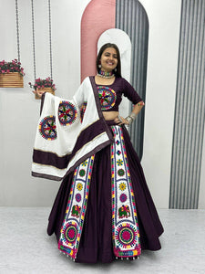 Wine and white pure cotton gamthi work readymade Chaniya Choli