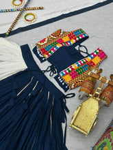 Blue and white panel gamthi embroidered Lehenga