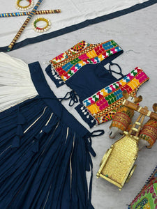 Blue and white panel gamthi embroidered Lehenga