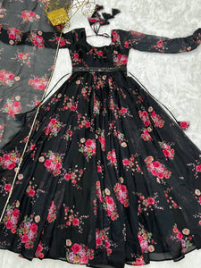 Black organza anarkali set