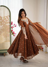 Rainbow sequins Georgette Anarkali in chocolate brown (special offer)