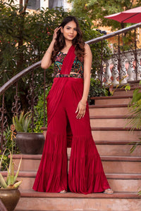 Red palazzo saree with Keri design blouse