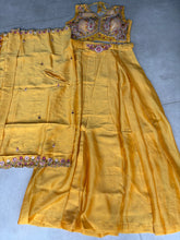 Yellow beaded skirt set with cape