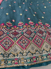 Steel blue multi thread embroidered Lehenga