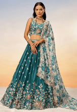 Teal blue chiffon Lehenga