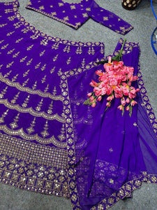 Purple embroidered attractive partywear Lehenga