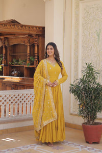 Pastel 5 layer gowns with sequinned dupatta in yellow