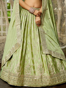 Pastel green chiffon embroidered Lehenga