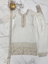 Chinon silk straight fit salwaar kameez in white