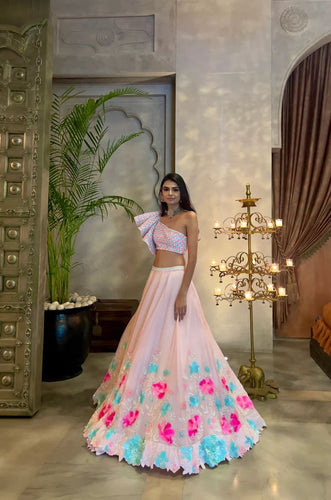 Indo western baby pink floral summery Lehenga with dupatta