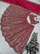 Red chine sequins and thread Lehenga